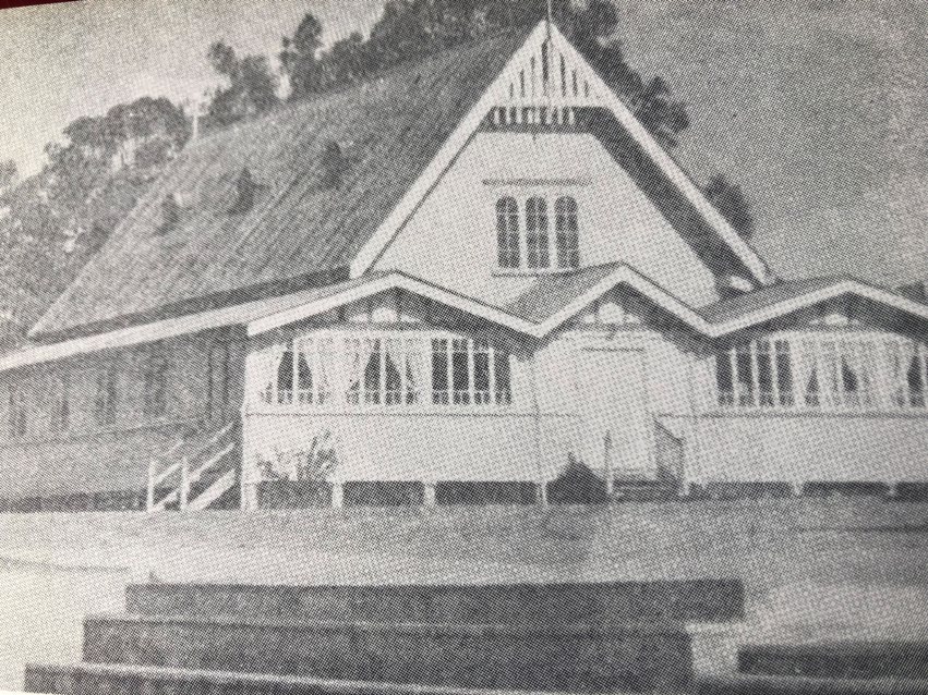 Archival photograph of an early church or school building.